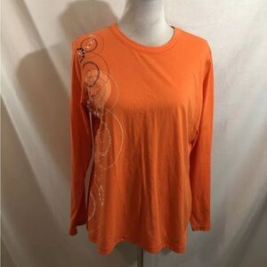 Tek Gear Orange Long Sleeve Top With Design - Womens XL, Bust 20.5”, length 26”